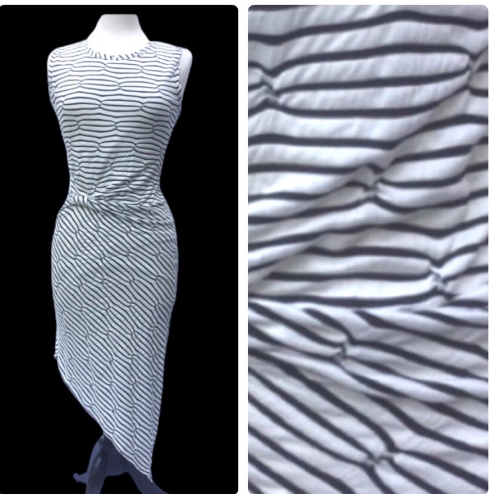 Sleeveless Black & White Striped Asymmetrical Dress